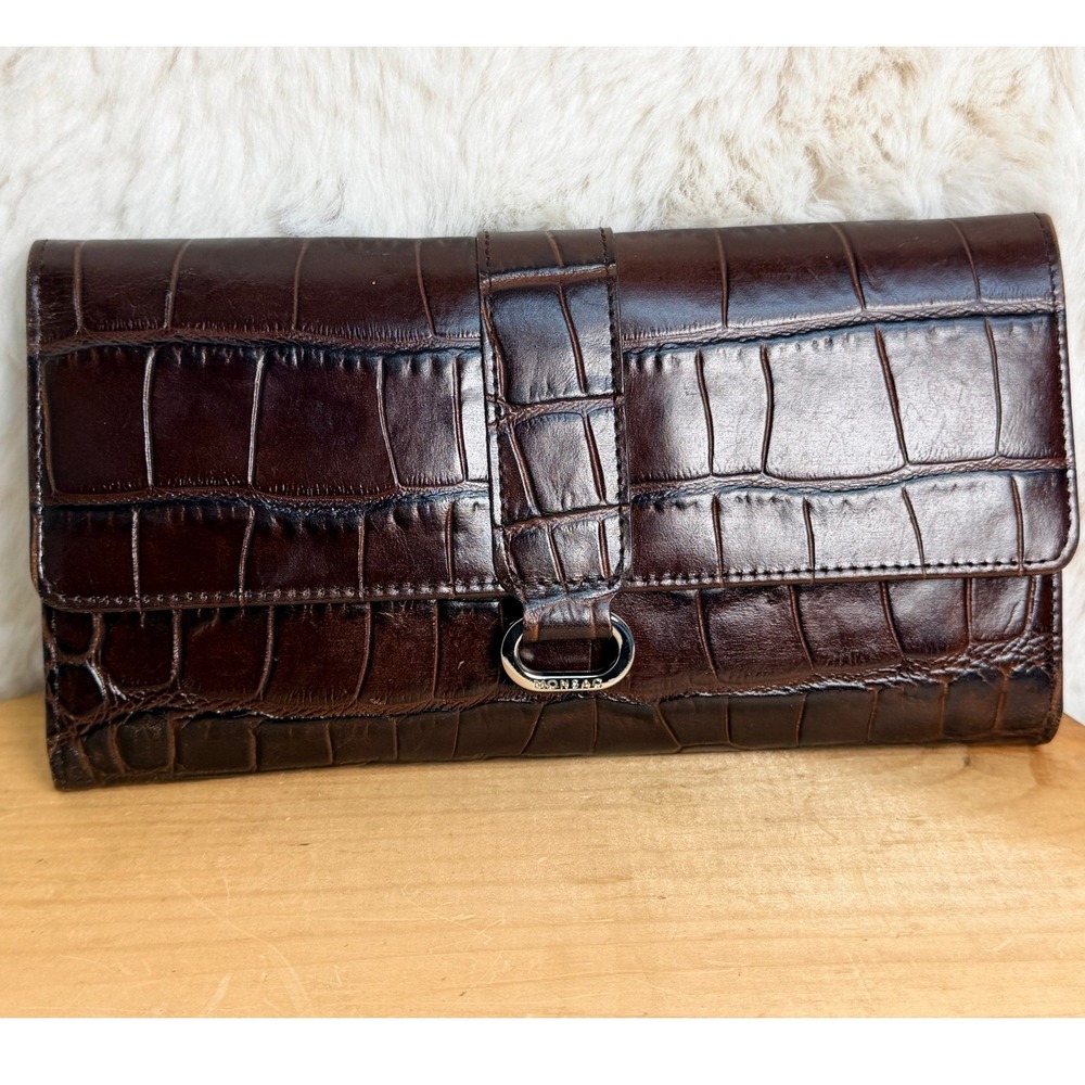 Monsac Brown Croc Embossed Leather Continental Wallet Checkbook Cover CSLG13